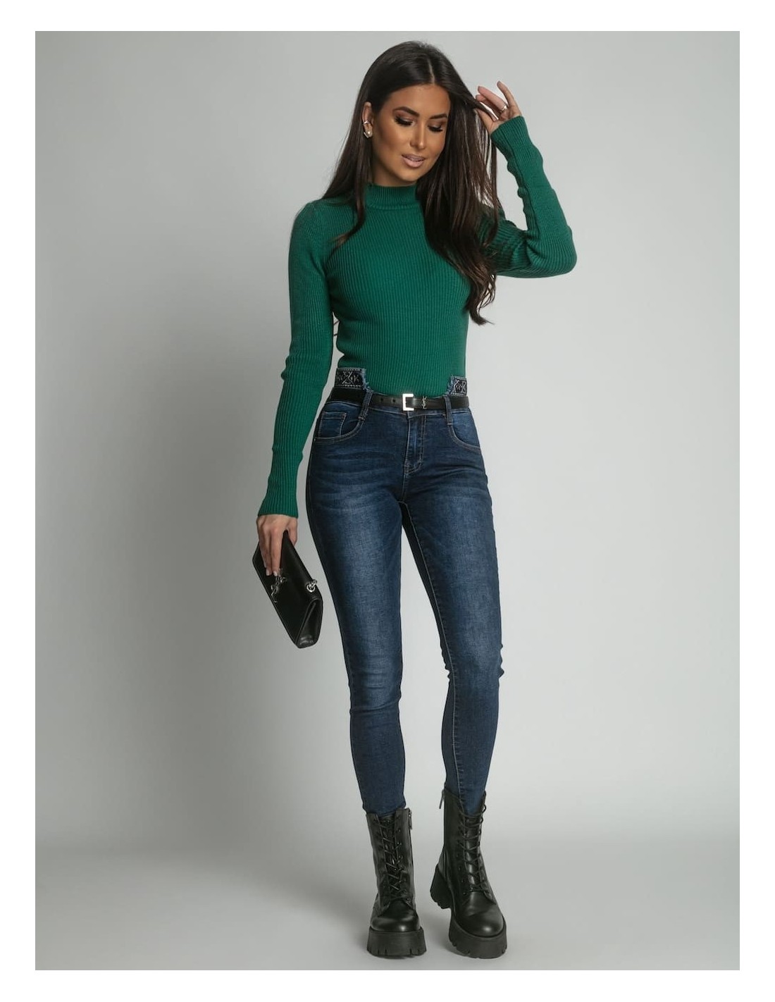 Women\'s fitted turtleneck, bottle green 3212024 - Online store - Boutique